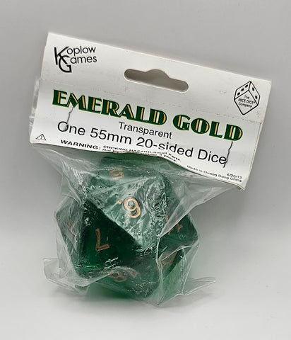 KOP18220 Emerald Countdown Die Gold Numbers D20 55mm (2.17in) Pack of 1