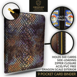 Obsidian Supplies – 9-Pocket Dragon Scale Premium Trading Card Binder | Casino Red Interior | Zippered | 360-Card Capacity