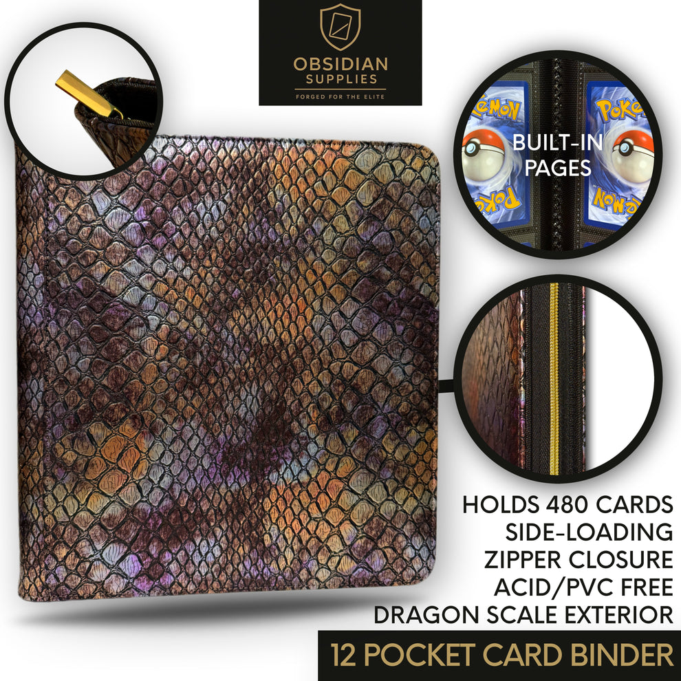 12 pocket trading card binder Obsidian Supplies – 12-Pocket Dragon Scale Premium Trading Card Binder