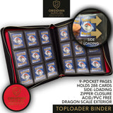 Obsidian Supplies – 9-Pocket Top Loader Binder | Dragon Scale Exterior | Casino Red Interior | Holds 288 Cards