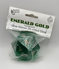 KOP18220 Emerald Countdown Die Gold Numbers D20 55mm (2.17in) Pack of 1