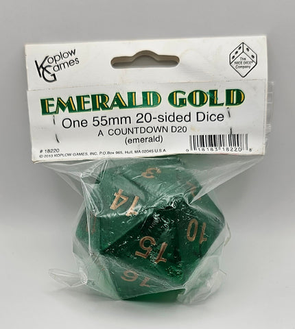 KOP18220 Emerald Countdown Die Gold Numbers D20 55mm (2.17in) Pack of 1