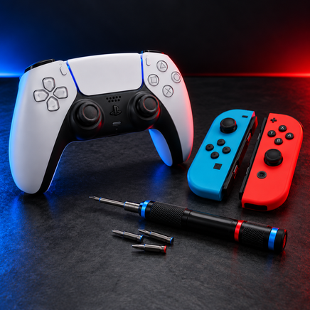 Controller repair category graphic with PlayStation blue and Nintendo red accents