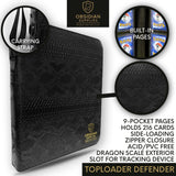 Trackable Top Loader Binder – Premium Top Loader Binder | Obsidian Supplies | 216 CT | 24 Page | Tracking Device Slot